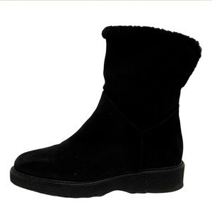 Aquatalia Cate Black Suede Boots - Faux Fur Lined - Size 10 - Made in Italy